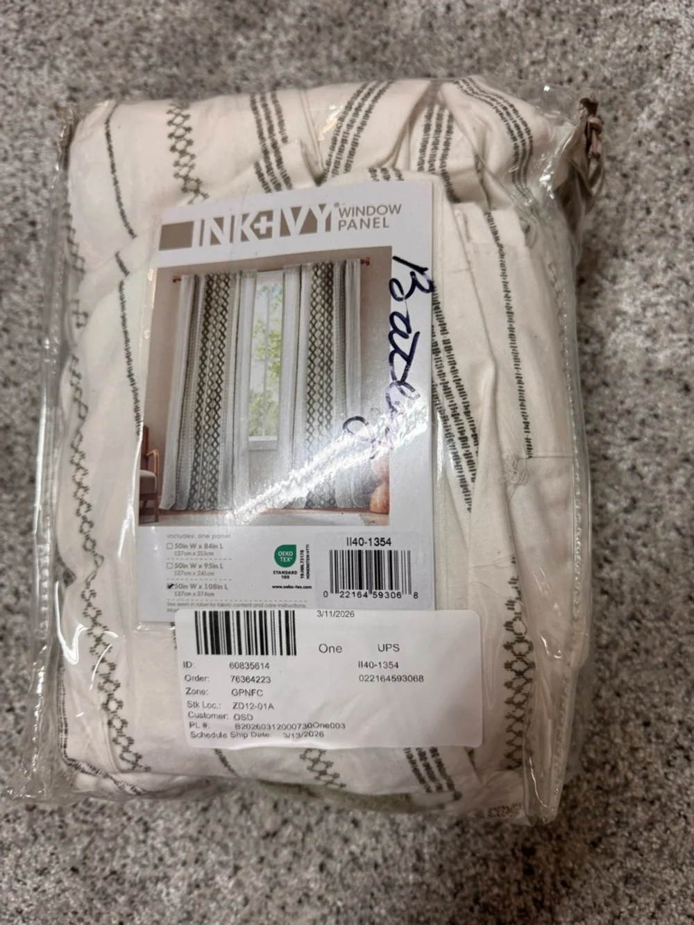 INK+IVY Imani Cotton Printed Curtain Panel Chenille Stripe 50x108